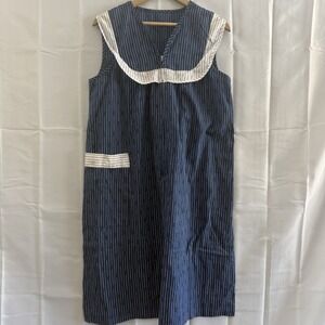 Vintage‎ Retro House Dress Bib Collar Sears L 16/18 Cottagecore Homestead Blue